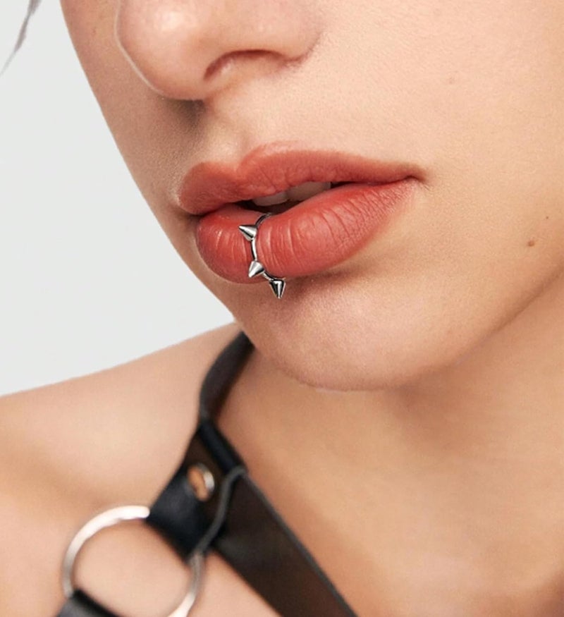 QWALIT Fake Nose Ring Fake Lip Piercing Fake Lip Ring Fake Nose Ring Hoop Fake Snake Bites Fake Lip Piercings Faux Lip Rings Fake Nose Piercing Clip on Nose Ring Spring - Image 4